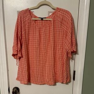 Sharagano Coral Checkered Blouse
